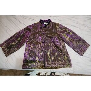 Vintage Purple Iridescent Silk Peacock Feather‎ Kimono Jacket Women's Large Rare